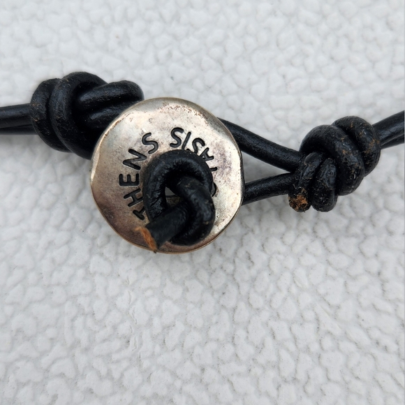 ARTISTIC handmade artisanal metal necklace, leather rope, made in Greece - Picture 3 of 6